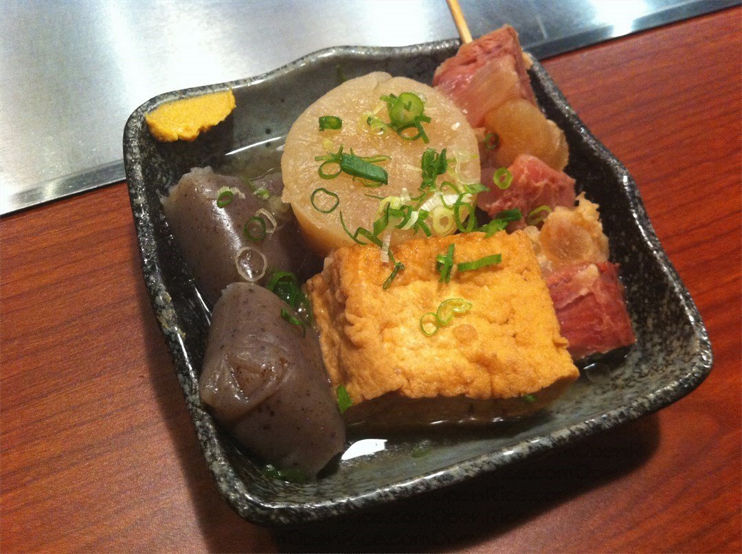 oden   tofu, radish, beef tendon, konjac