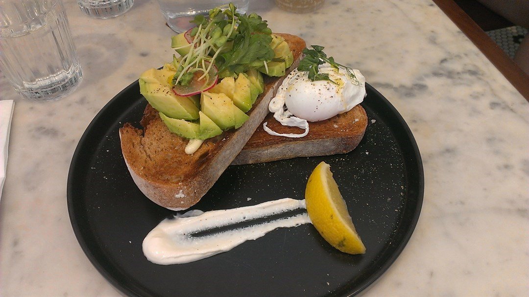 avocado on toast w/ poached egg