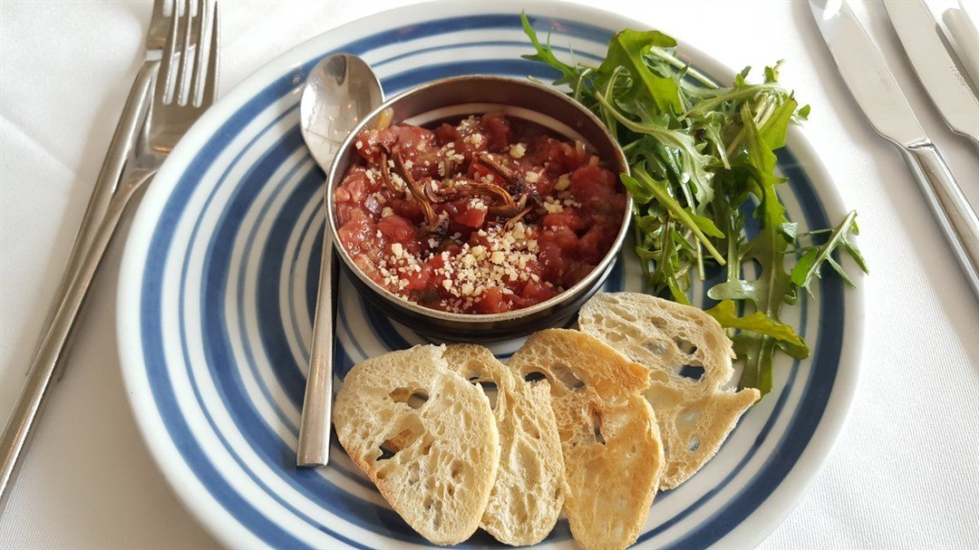 steak tartar with mushrooms parmesan flakes