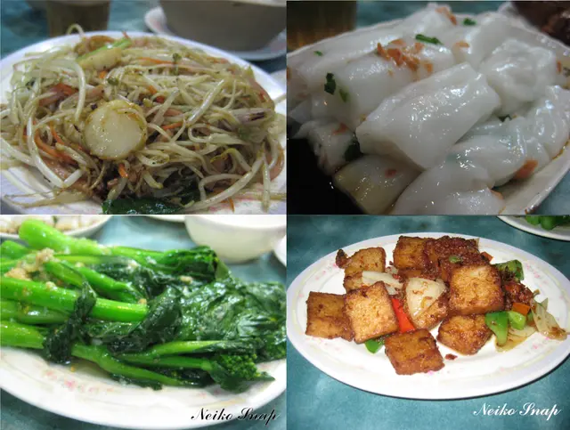 帶子火煺炒粉,XO醬蘿蔔糕,蒜茸炒菜心,蝦米腸粉