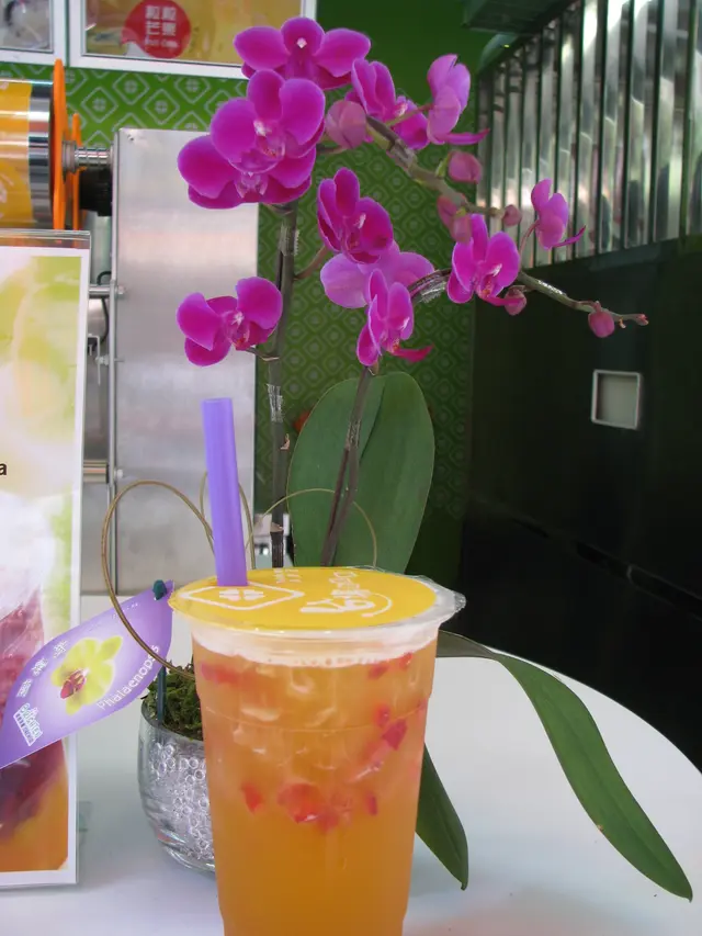 水蜜桃乳酸加了士多啤梨粒粒＄15，若可減少些冰粒會更可口清甜