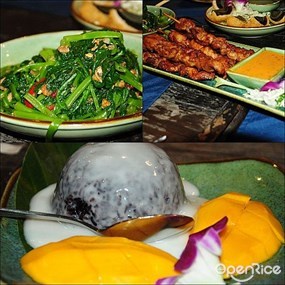 炒通菜 / 串燒豬肉 / 芒果黑糯米 - 串燒略為嫌靭 - 元朗的泰屋