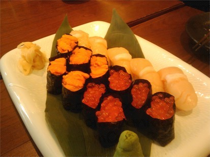 三文魚魚籽壽司, 帆立貝壽司, 海膽壽司