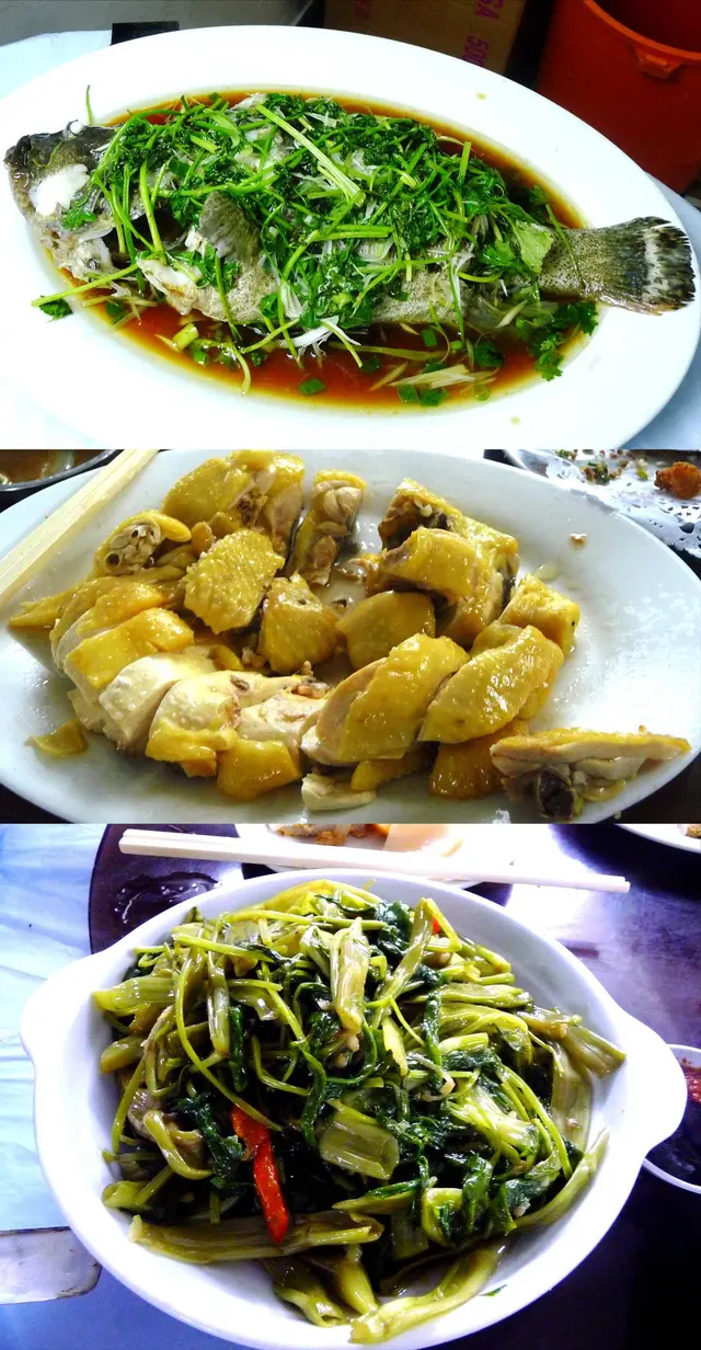 清蒸老虎班, 鹽焗雞, 馬拉盞炒通菜