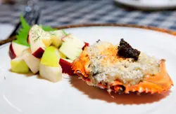 Stuffed crab shell with apple salad