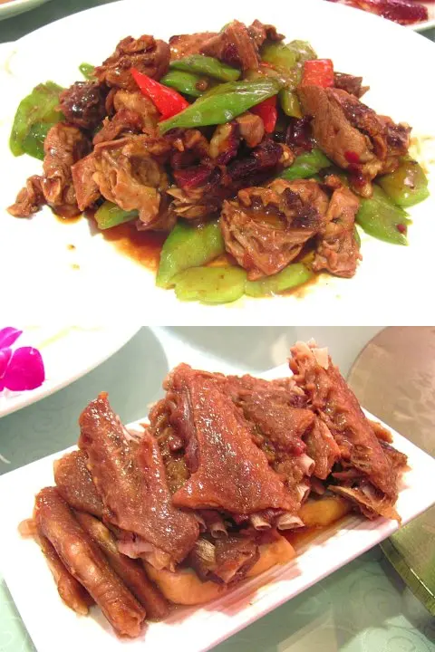 涼瓜炆鴨肉 $38（上）、鹵水鵝翼 $28（下）