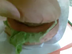 牛肉漢堡。哎也！影埋隻玉手