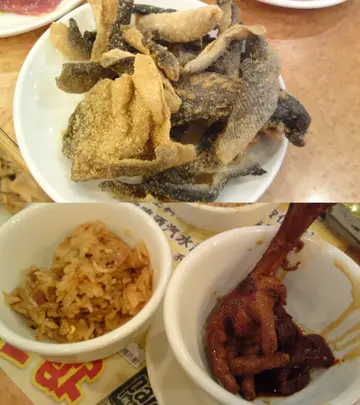 炸鱼皮, 糯米饭, 鸡脚