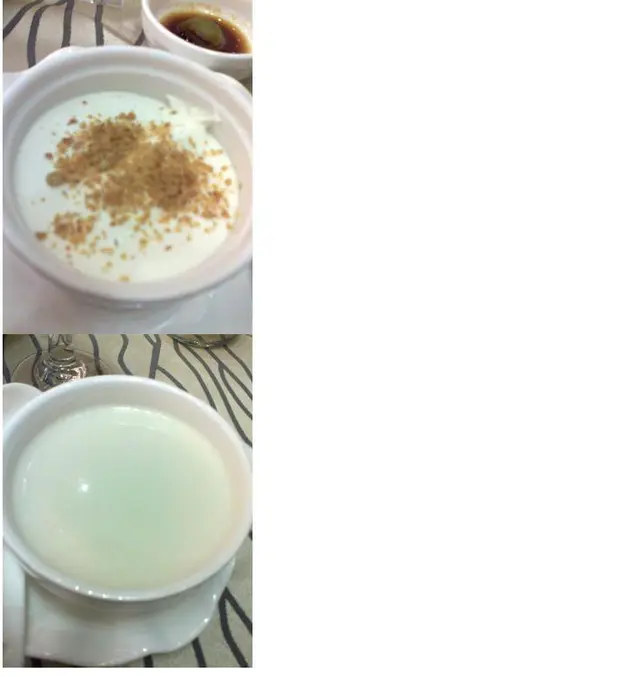 上圖：白芝麻慕絲；下圖：生磨杏仁茶