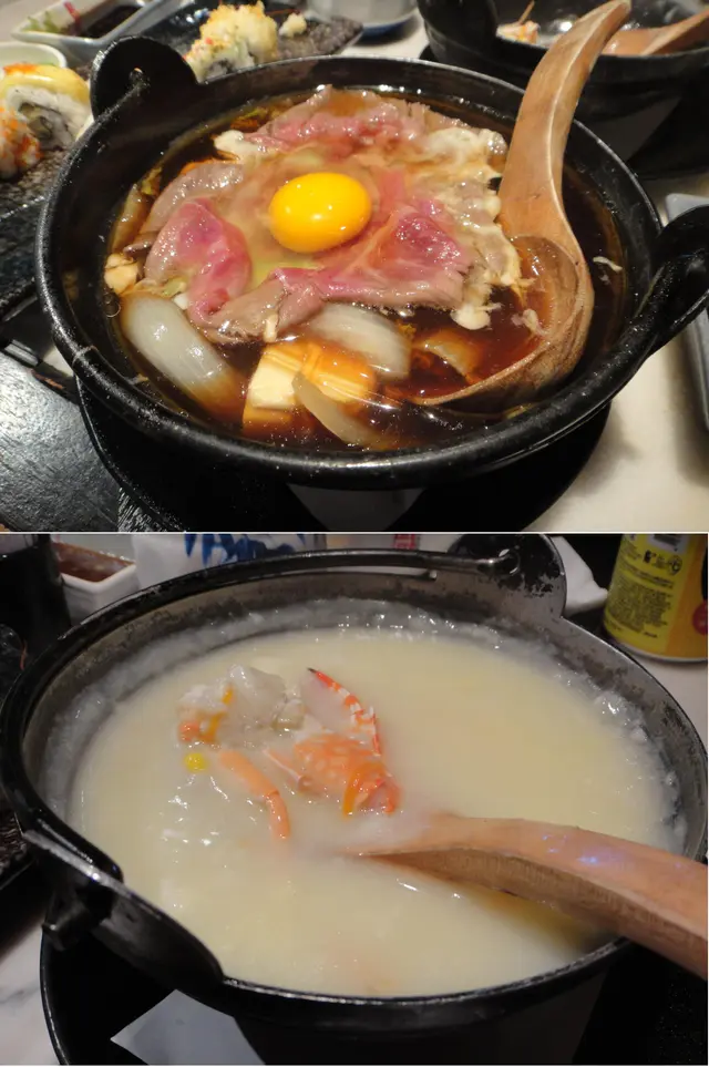 蟹粥幾棉不過無咩味、肥牛鍋配料好味但湯底有點咸。