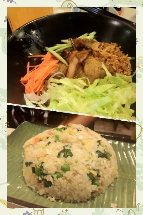 上 : 香茅豬扒撈檬, 下: 雞粒炒飯