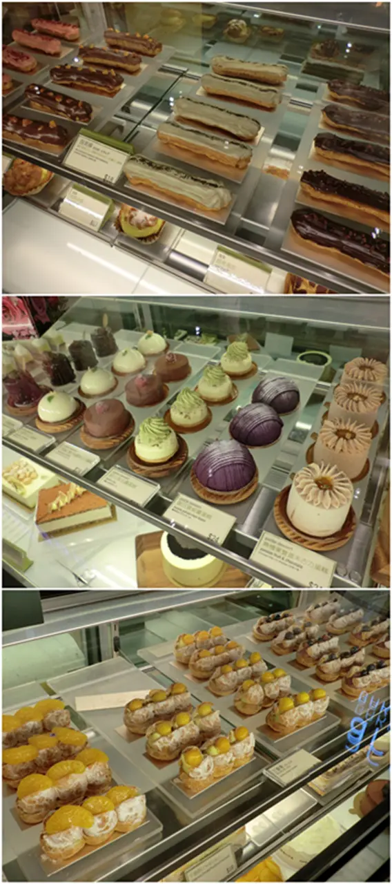 店內的甜點款式琳瑯滿目！而且色彩繽紛！
