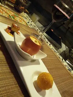 Cod fish from Basque Country Croquete, Broken Egg (yolk, potato and iberico pork chorizo)