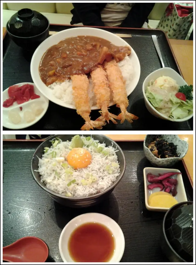 吉列炸蝦餐 $90 / 釜揚沙甸魚仔鮮雞蛋飯 $100