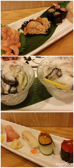 日本鮮岩蠔、北海道活赤貝(赤貝頭最爽)、寿司盛 - 大圍的甘豐寿司