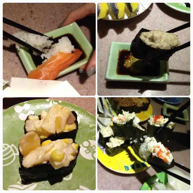 每件壽司飯普遍來說是一夾即散,幸運的話每十件當中有三件的紫菜亦是真心脆口的。而前人一些食Blogger曾論述的兩舊壽司的紫菜會黐在一起的情況亦會出現。