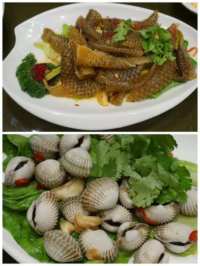 上: 涼拌魚皮, 下: 秘製生醃螄蚶