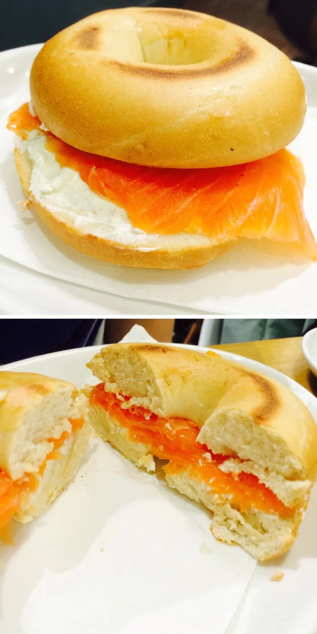 smoked salmon and cream cheese bagel $45