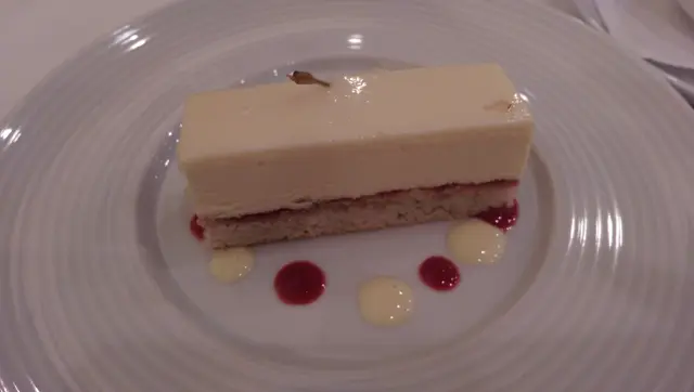 white chocolate mousse with almond cake