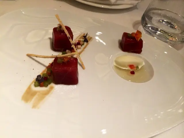 Raw tuna with vegetable minestrone, lemon sorbet