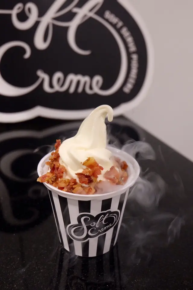 Flamed bacon cereal milk soft serve