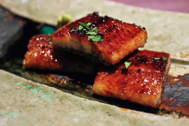 Large eel grilled over Binchotan charcoal