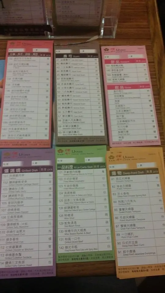 ORDER紙,內有不同款的食品可選擇,