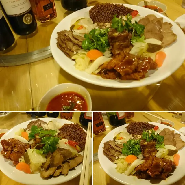 分別有金錢牛肚、五香牛腱、素鵝、燻魚,配以自家醃製的酸泡菜,用來配送酒類,算是開了一個不俗的勢頭,若以廿百餘元來說,價錢還是偏高了一點。