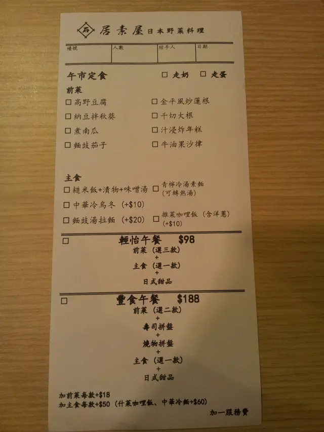 午餐定食餐牌