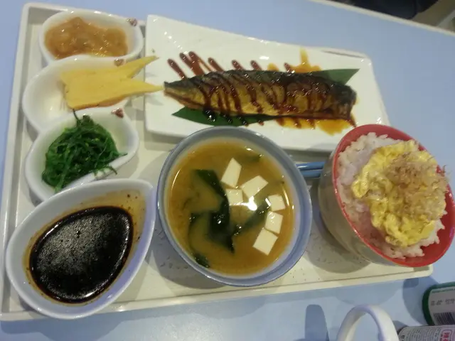 很豐富的配料，前菜，欣賞白飯上有滑蛋，木魚，很用心的安排