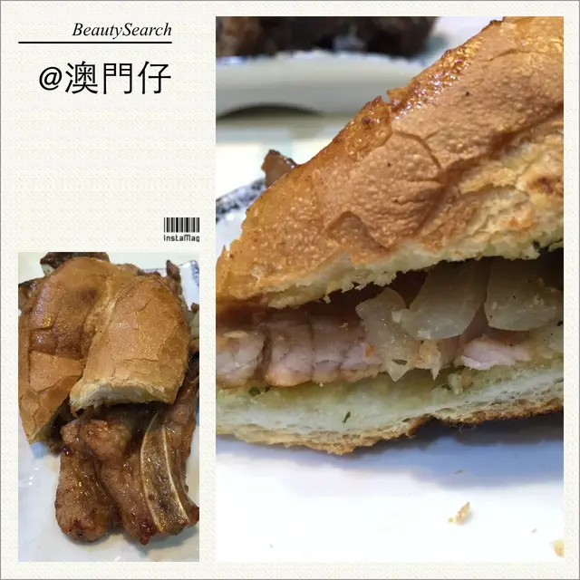 有辣有唔辣，而我當然選唔辣啦！麵包外皮又香又脆, 麵包肉軟綿綿的, 還塗上了香濃的蒜蓉醬，配上大大塊的豬扒, 比麵包還要大，煎得很香, 肉汁味美，夾著洋蔥及秘製醬汁等配搭起來，口感令人滿足。