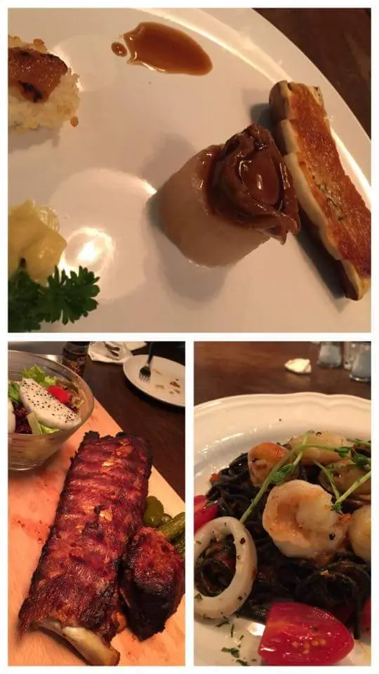 日式麵士醬焗茄子,清酒鮑魚,醬燒豬仔骨,海鮮墨汁意粉