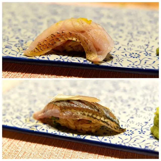 赤龍魚壽司(上)、春刀魚壽司(下)