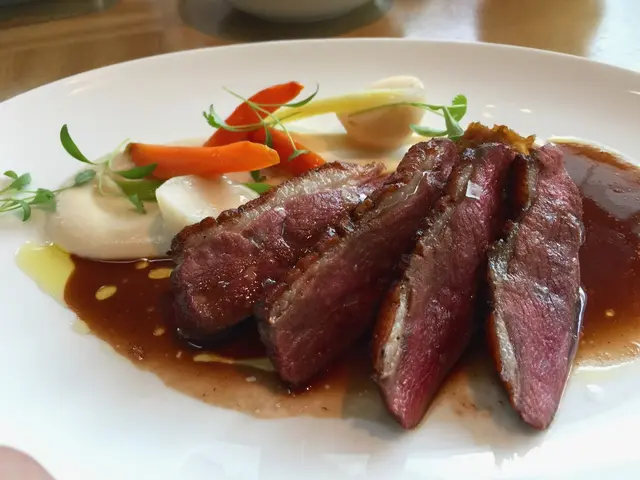 Duck breast with cauliflower puree, leeks and turnip