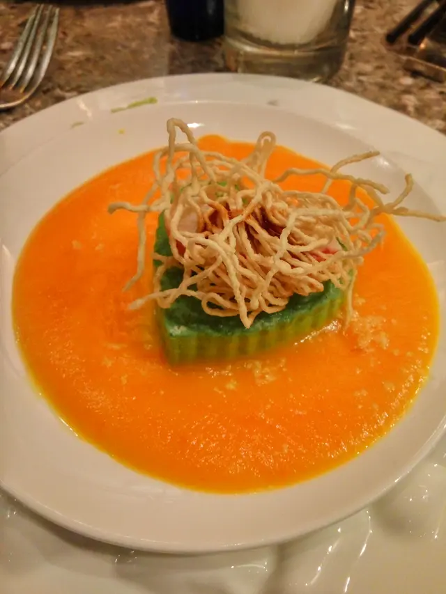 金絲素蝦菜汁蛋伴南瓜汁