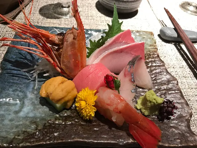 牡丹蝦、金槍魚腩、雲丹、大池魚、油甘魚腩