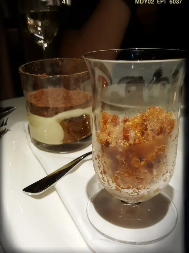 Tiramisu served in tumbler glass with Coffee Ice（$118）
