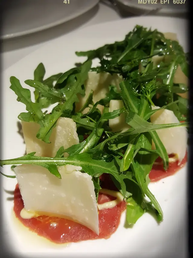 Beef Carpaccio with Arugula & Parmigiano, light Mustard sauce（$178）
