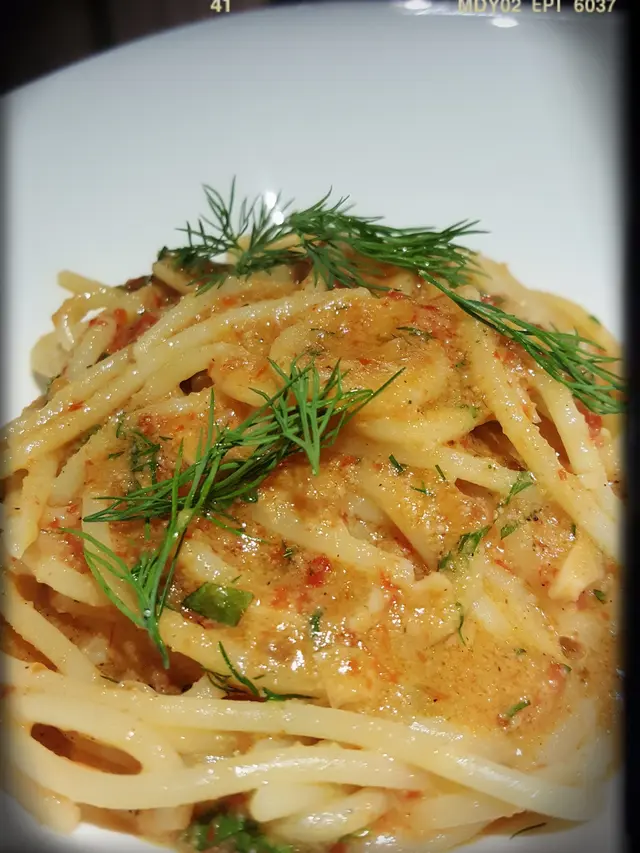 Spahgetti “Mancini” with Garlic, Oil, dry Bell pepper and Seabass Bottarga （$248）