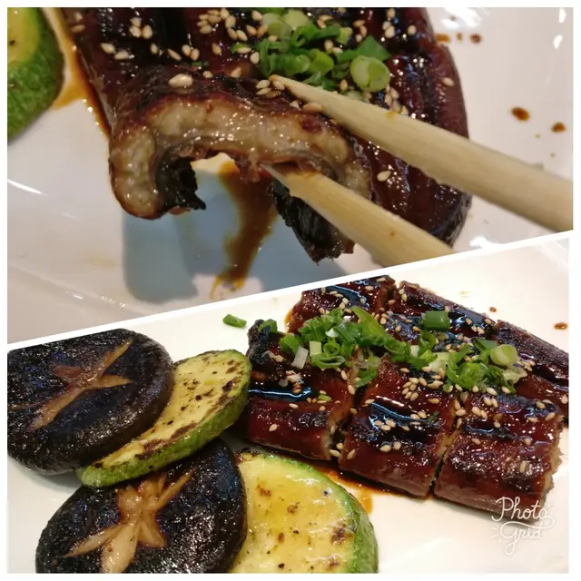 鐵板配菜及蒲燒鰻魚