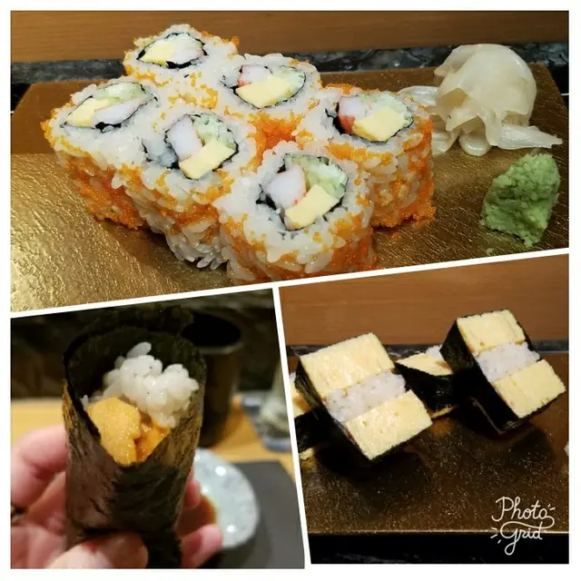 加州卷、北海道海膽手捲、甜蛋壽司