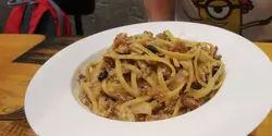 Fried Dace cream sauce spaghetti