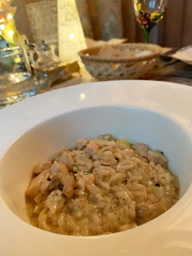 Risotto with Organic Chicken with Black Truffle Cream Sauce