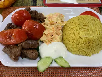 Lamb cubes with Arabic rice