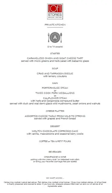 Sample MENU A - We can create a special menu based on our guests preferences.