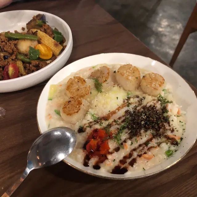 干貝燻鮭翠瓜奶油燉飯