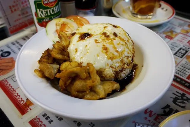 雞扒煎蛋飯配蔥油汁