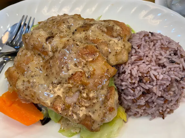 日式芝麻醬板煎雞扒配有機糙米飯