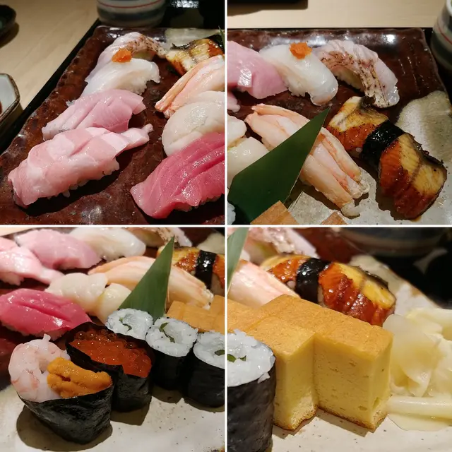 大拖羅/中拖羅/鰤魚/鯛魚/鰻魚/池魚/帆立貝/松葉蟹/細卷/玉子燒/甜蝦海膽/三文魚子