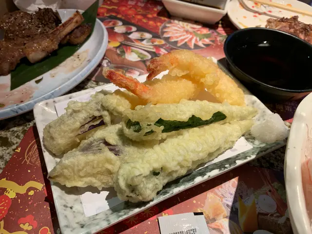 天婦羅茄子, 秋葵, 南瓜, 虎蝦